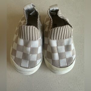 Kids Checkered Slip-On Shoes - Tan and White